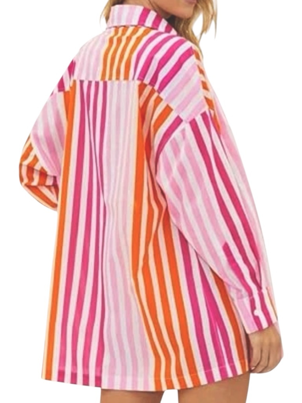 Beach Riot Alexa Sunset Stripes Oversized Cotton Button Front Shirt Cover Up - Picture 6 of 13